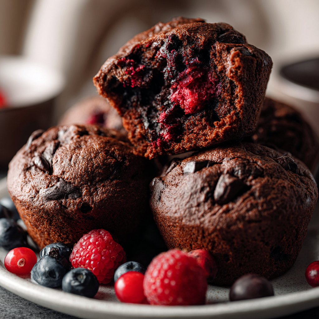 Muffins mit Kakao und Beeren