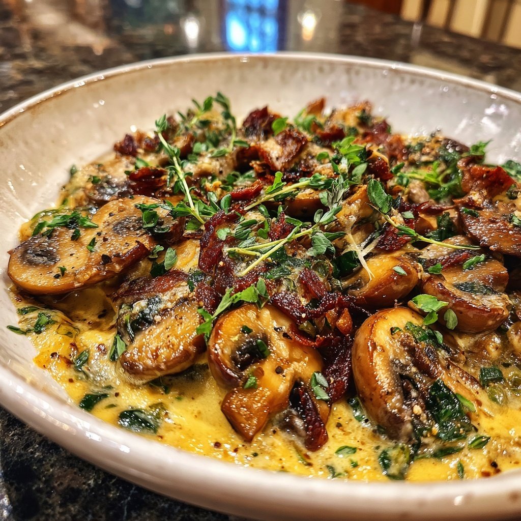 Abendessen mit cremiger Pilzpfanne