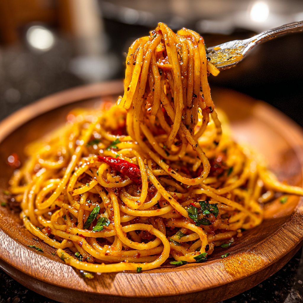 Spaghetti mit Chili und Knoblauchöl